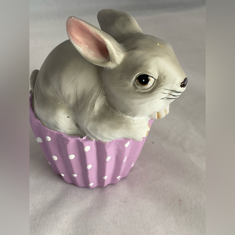 Bunny rabbit purple polka dot cupcake resin decor figure